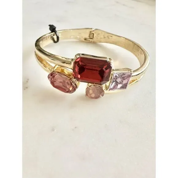 Pink and red rhinestone cuff bracelet ￼ - Picture 2 of 4